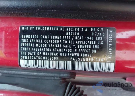 2016 Volkswagen Beetle 1.8T Sel from USA, damaged, VIN 3VW517AT5GM802309